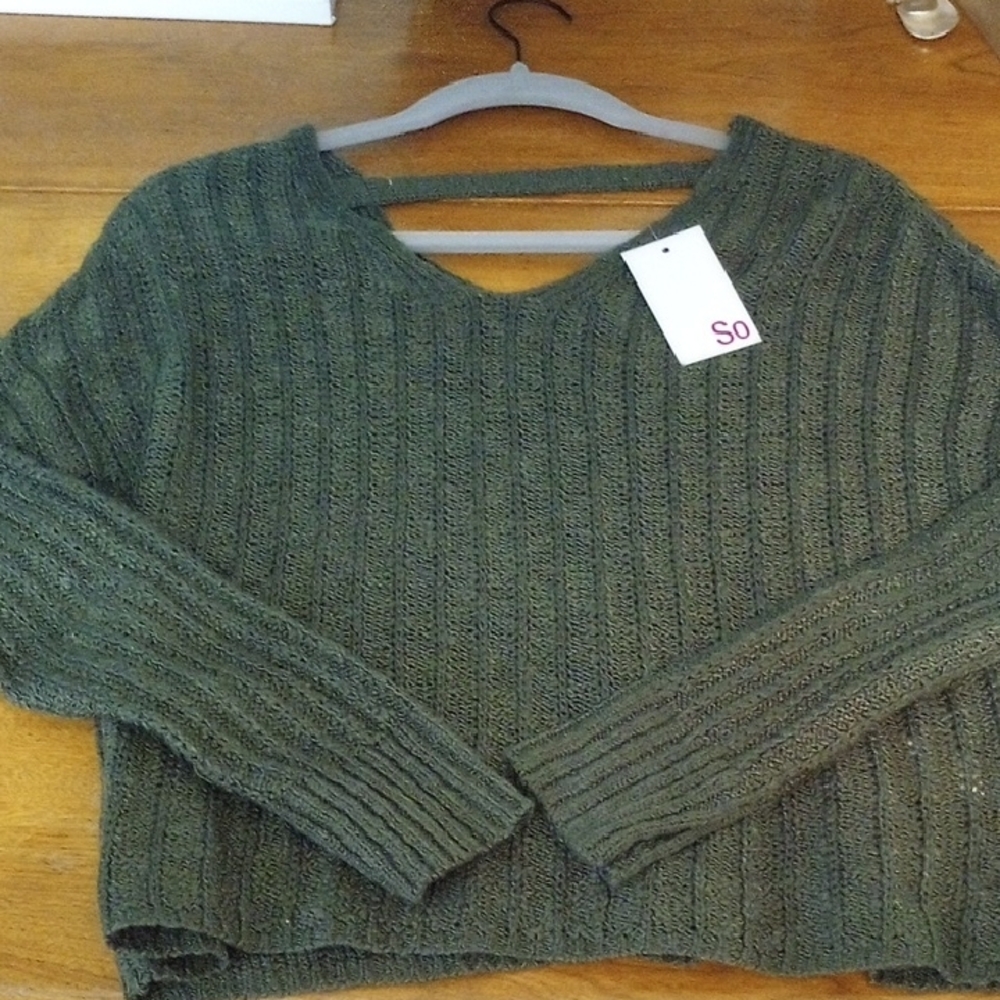 SO Women's Olive V-Neck Sweater NWT!